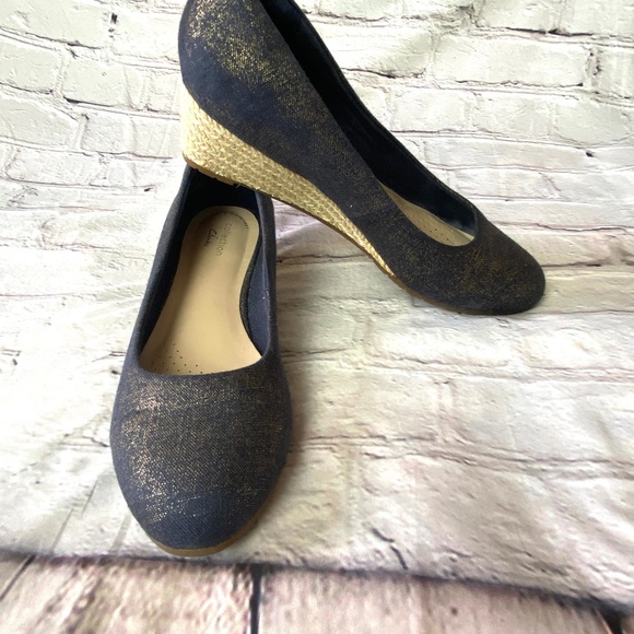 Clarks Mallory Luna Navy Metallic Espadrille Wedges - Picture 6 of 13